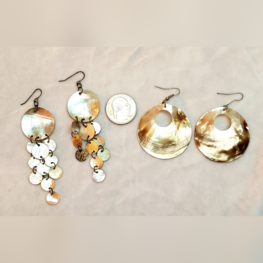 2 Pairs of Handcrafted Sea Shell Dangle Earrings